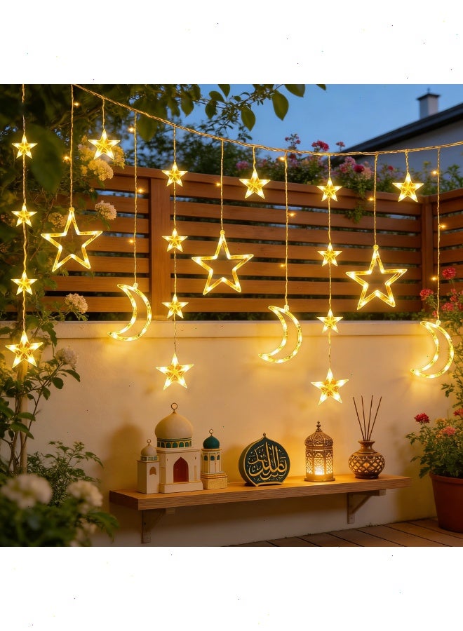 يواوليتي أضواء رمضانية متلألئة، أضواء نجوم وقمر مع جهاز تحكم عن بعد وحافظة بطارية أضواء زينة بيضاء دافئة لزينة رمضان - Image 1